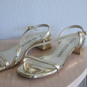 Stuart Weitzman Gold Strappy Heeled Sandals 6.5